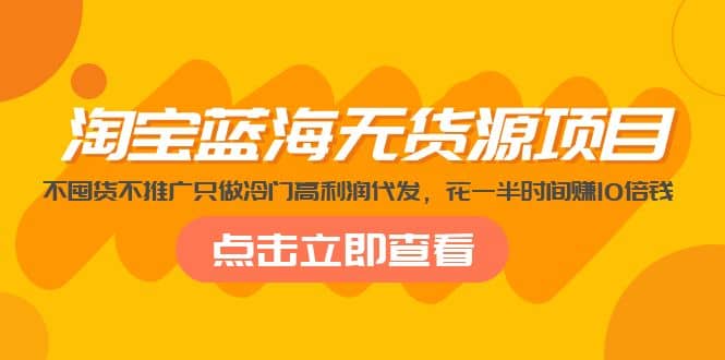 淘宝蓝海无货源项目，不囤货不推广只做冷门高利润代发-先锋思维