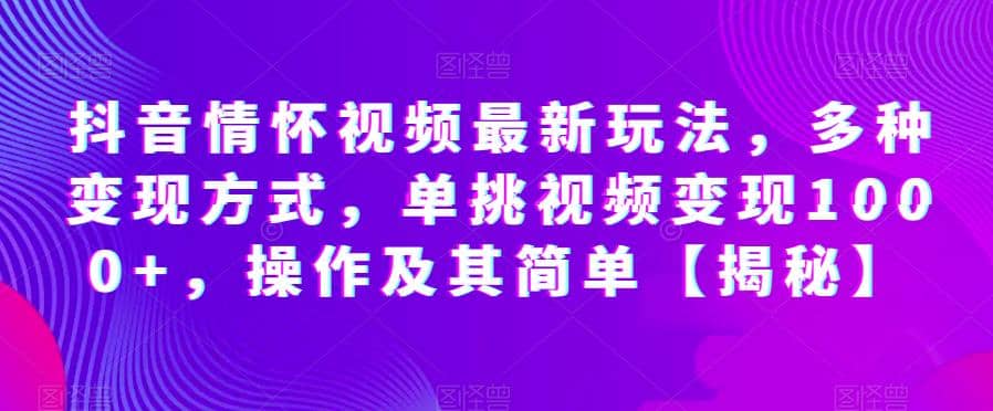 抖音情怀视频最新玩法，多种变现方式，单挑视频变现1000 ，操作及其简单【揭秘】-先锋思维