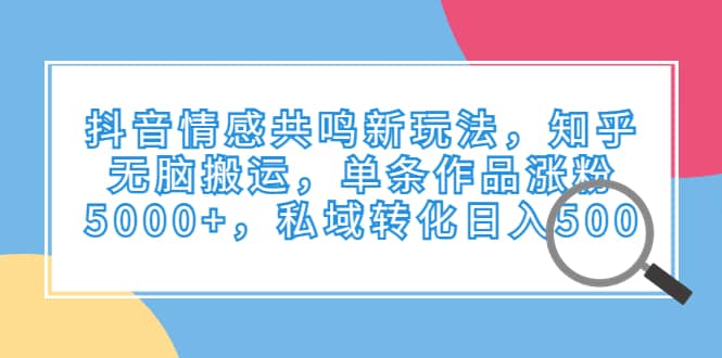 抖音情感共鸣新玩法，知乎无脑搬运，单条作品涨粉5000 ，私域转化日入500-先锋思维