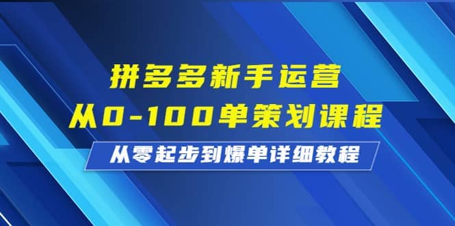 拼多多新手运营从0-100单策划课程，从零起步到爆单详细教程-先锋思维