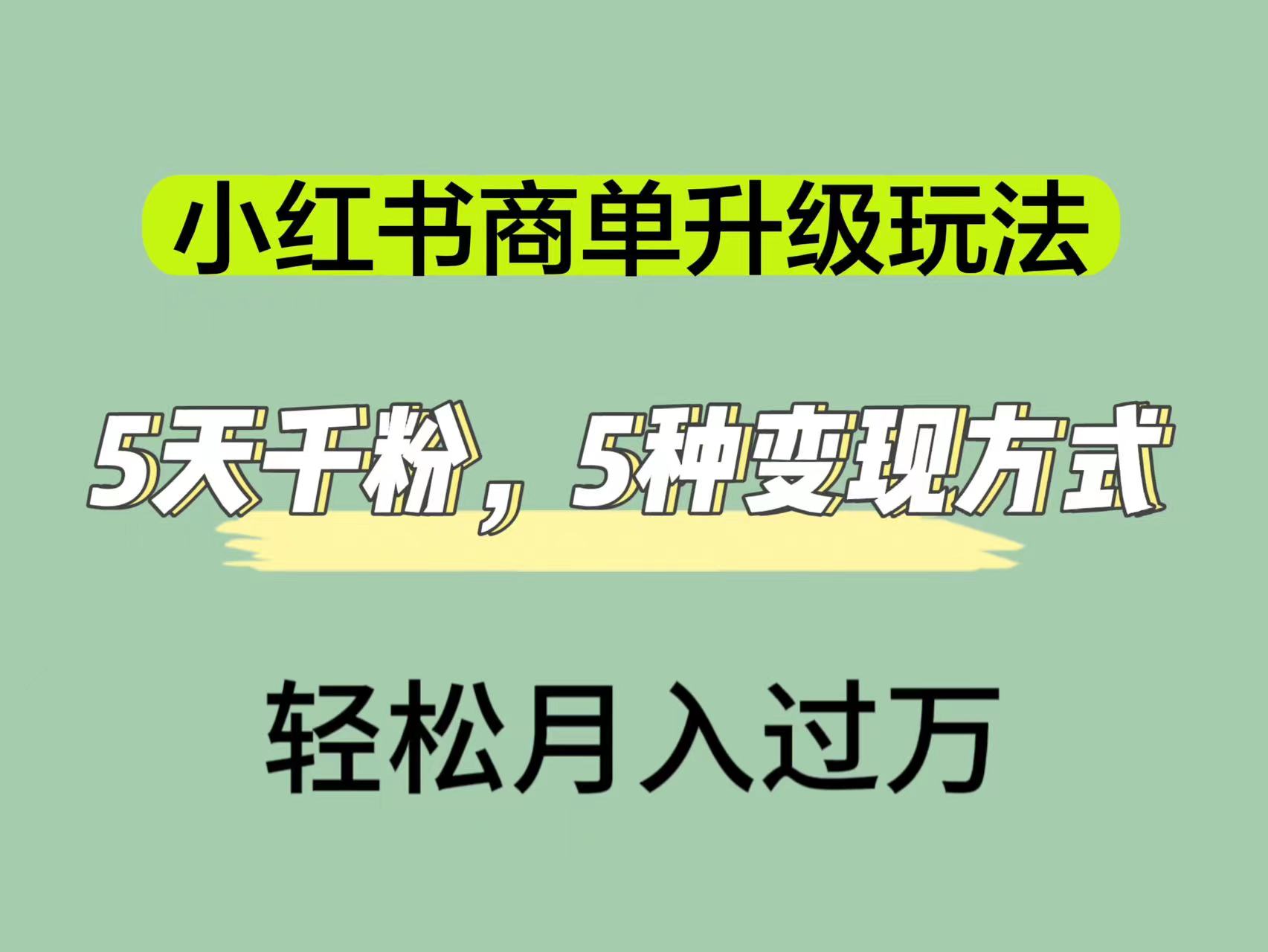 小红书商单升级玩法，5天千粉，5种变现渠道，轻松月入1万-先锋思维