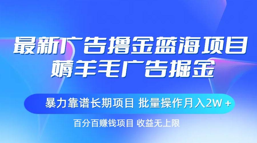 最新广告撸金蓝海项目，薅羊毛广告掘金 长期项目 批量操作月入2W＋-先锋思维