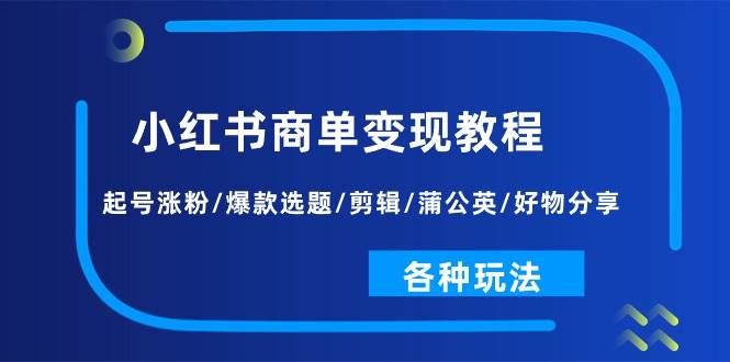 小红书商单变现教程：起号涨粉/爆款选题/剪辑/蒲公英/好物分享/各种玩法-先锋思维