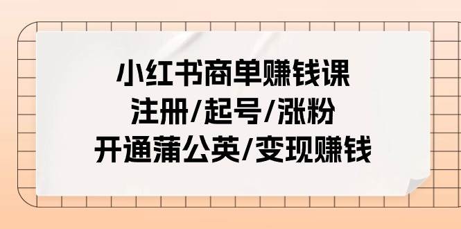 小红书商单赚钱课：注册/起号/涨粉/开通蒲公英/变现赚钱（25节课）-先锋思维