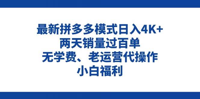 拼多多最新模式日入4K+两天销量过百单，无学费、老运营代操作、小白福利-先锋思维