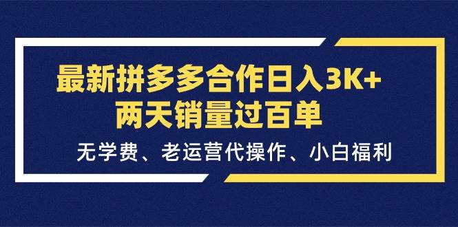 最新拼多多合作日入3K+两天销量过百单，无学费、老运营代操作、小白福利-先锋思维