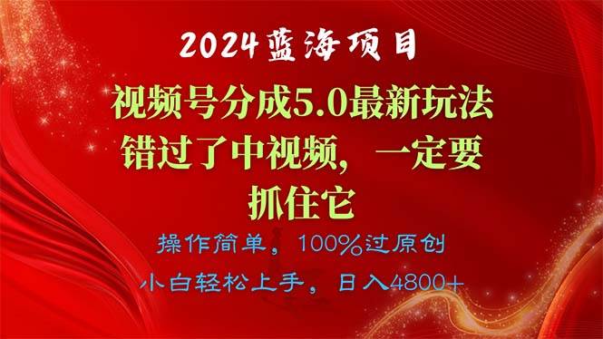 2024蓝海项目，视频号分成计划5.0最新玩法，错过了中视频，一定要抓住…-先锋思维