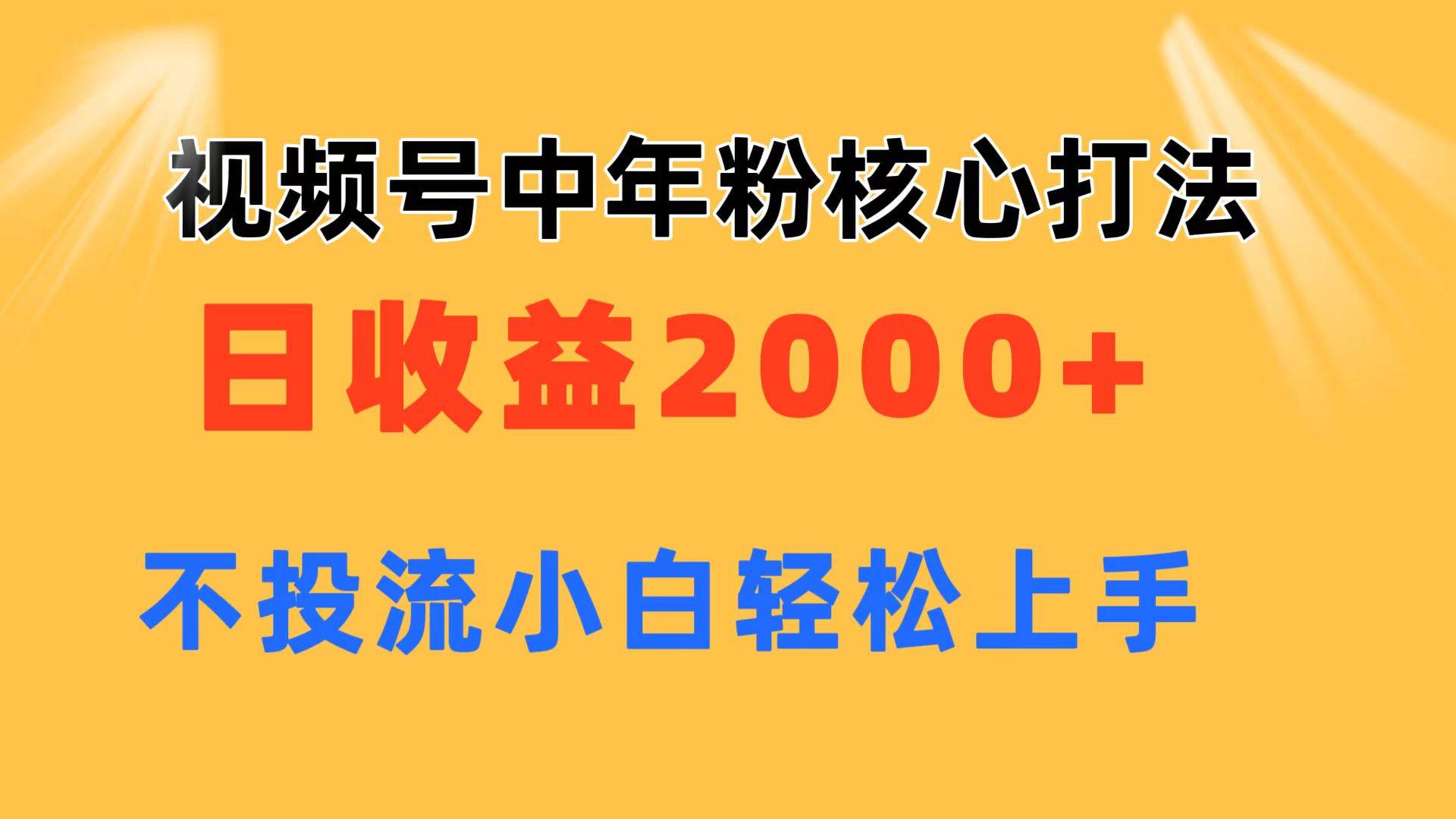 视频号中年粉核心玩法 日收益2000+ 不投流小白轻松上手-先锋思维