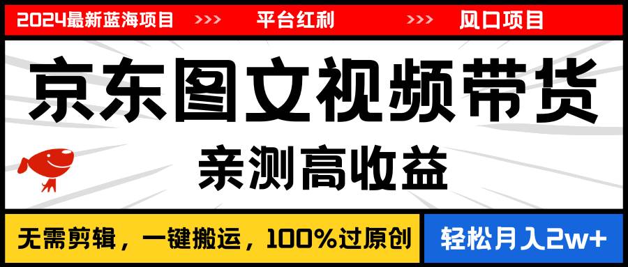 2024最新蓝海项目，逛逛京东图文视频带货，无需剪辑，月入20000+-先锋思维