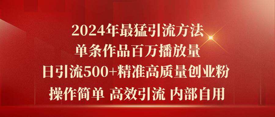 2024年最猛暴力引流方法，单条作品百万播放 单日引流500+高质量精准创业粉-先锋思维