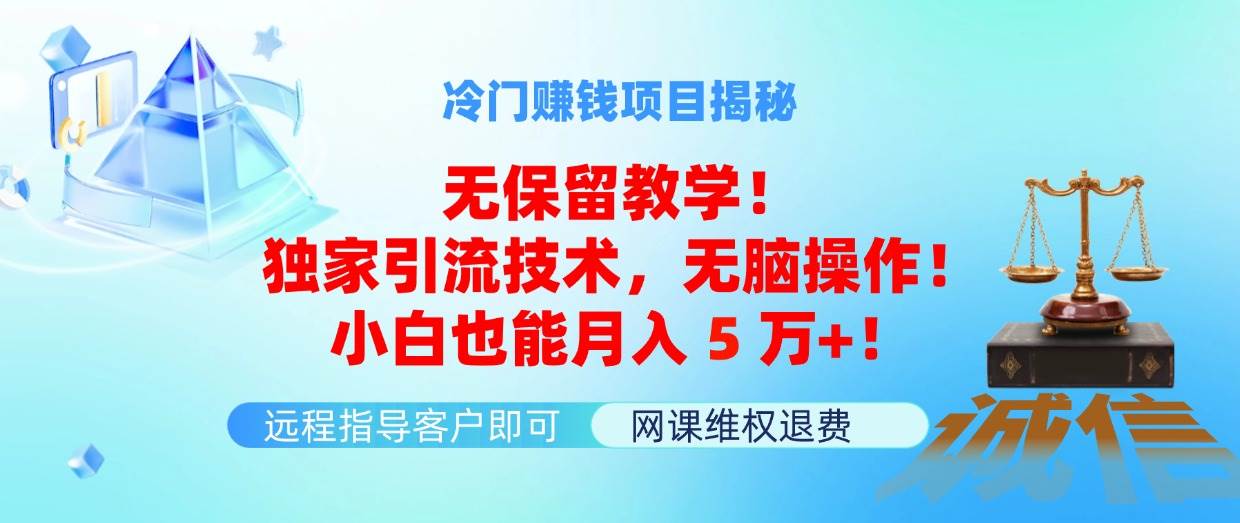 冷门赚钱项目无保留教学！独家引流技术，无脑操作！小白也能月入5万+！-先锋思维