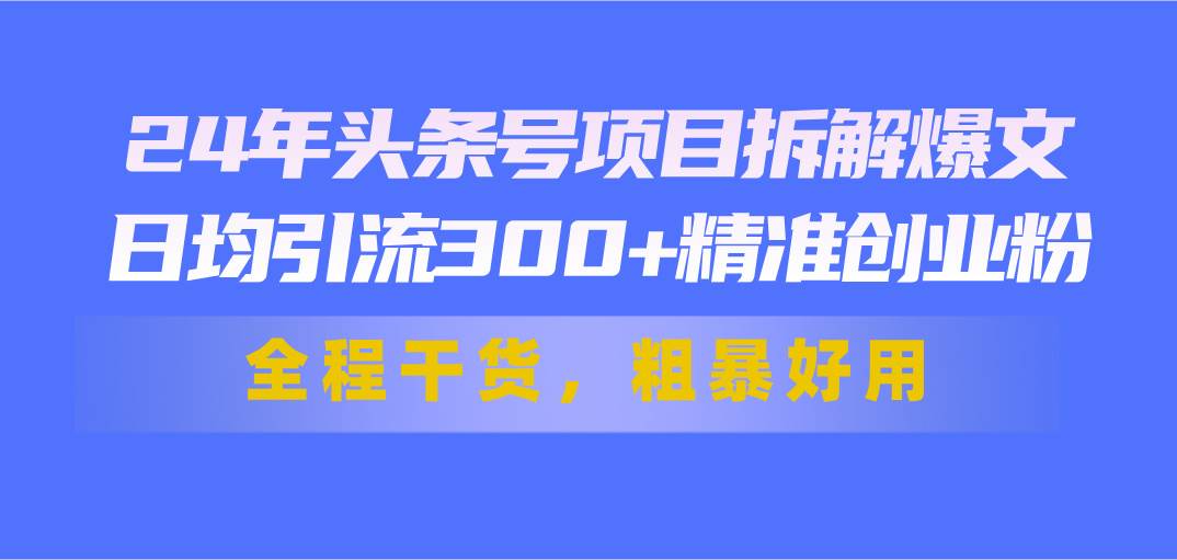 24年头条号项目拆解爆文，日均引流300+精准创业粉，全程干货，粗暴好用-先锋思维