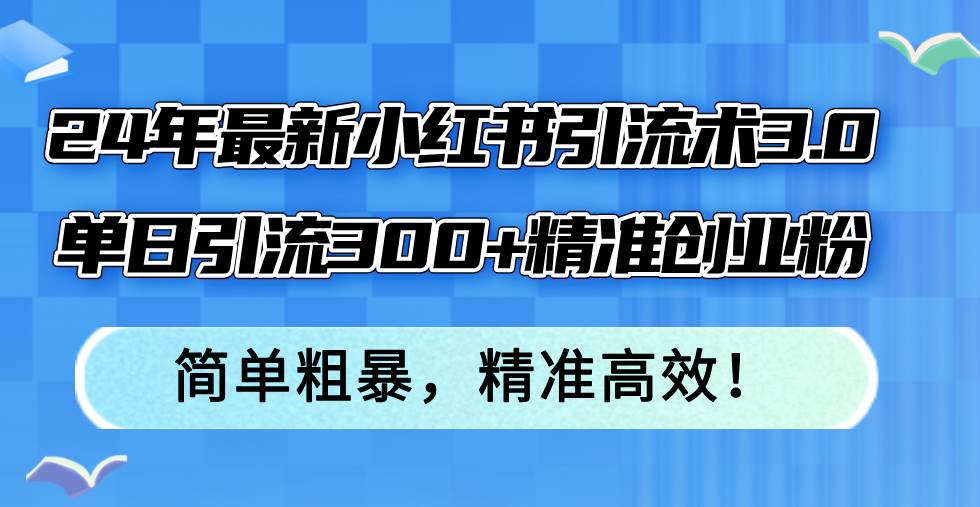 24年最新小红书引流术3.0，单日引流300+精准创业粉，简单粗暴，精准高效！-先锋思维