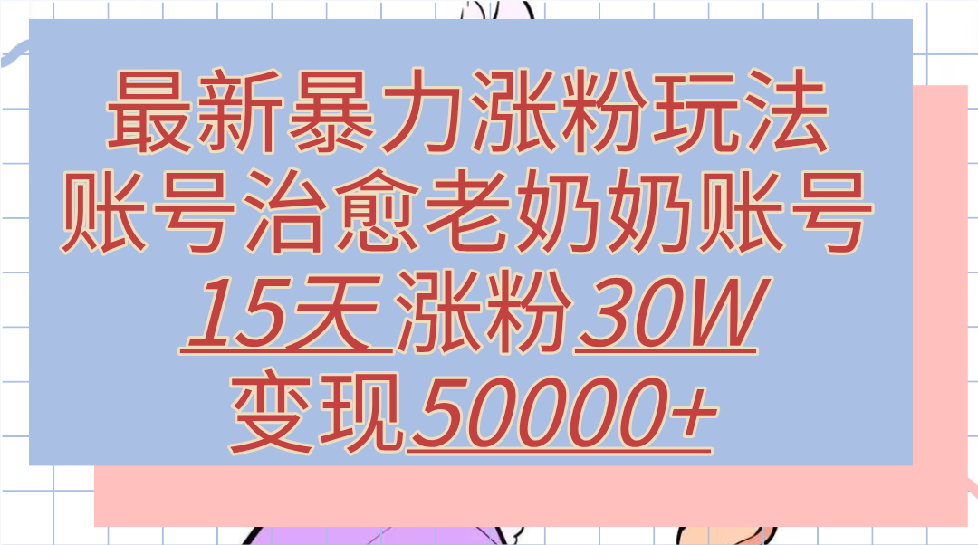 最新暴力涨粉玩法，治愈老奶奶账号，15天涨粉30W，变现50000+【揭秘】-先锋思维