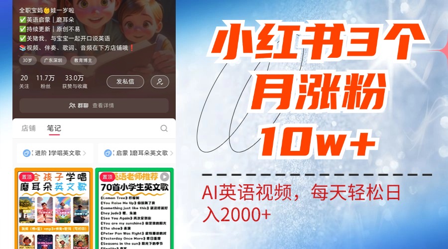 小红书三个月涨粉10W！AI英语视频0成本制作，每天轻松日入2000+-先锋思维