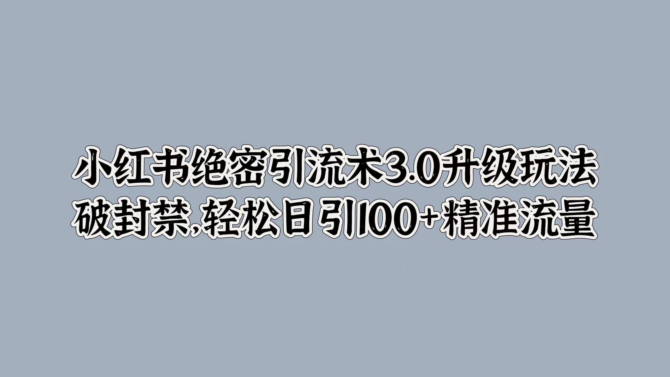 小红书绝密引流术3.0升级玩法，破封禁，轻松日引100+精准流量-先锋思维