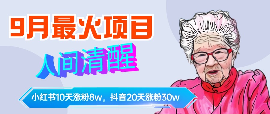 9月最火项目，人间清醒柒奶奶，10天小红薯涨粉8w+，单篇笔记报价1400.-先锋思维