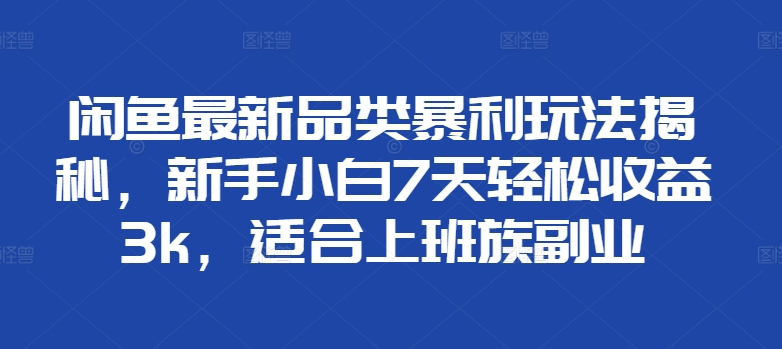 闲鱼最新品类暴利玩法揭秘，新手小白7天轻松赚3000+，适合上班族副业-先锋思维