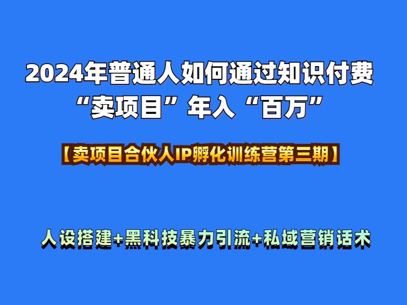 2024年普通人如何通过知识付费“卖项目”年入“百万”人设搭建-黑科技暴力引流-全流程-先锋思维