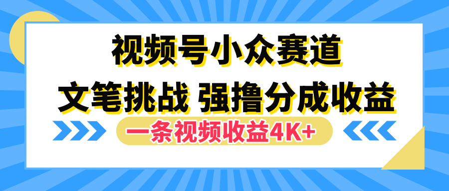 视频号小众赛道，文笔挑战，一条视频收益4K+-先锋思维