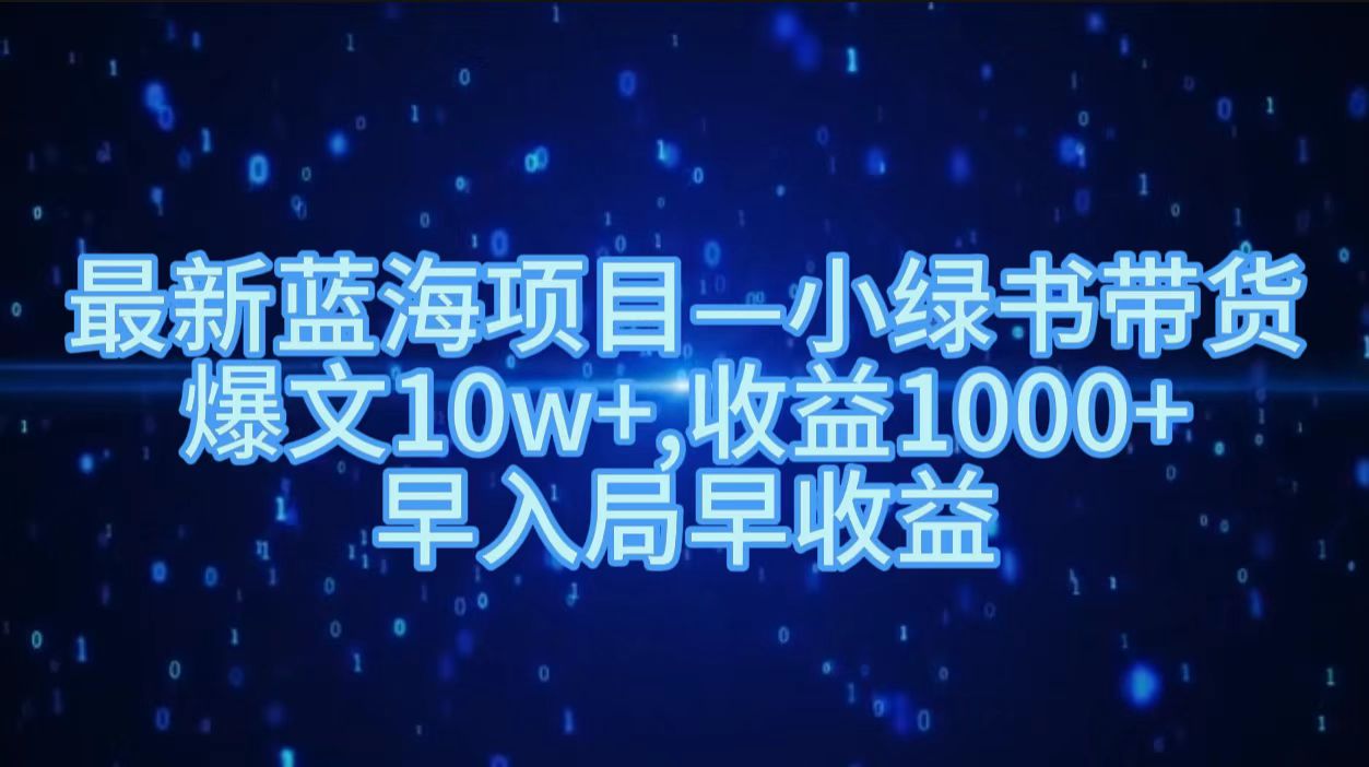 最新蓝海项目小绿书带货，爆文10w＋，收益1000＋，早入局早获益！！-先锋思维