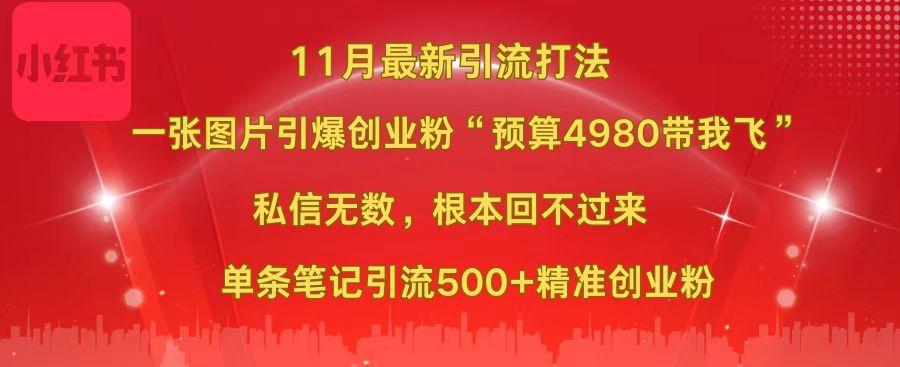 小红书11月最新图片打法，一张图片引爆创业粉“预算4980带我飞”，私信无数，根本回不过来，单条笔记引流500+精准创业粉-先锋思维