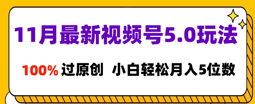 11月最新视频号5.0玩法，100%过原创，小白轻松月入5位数-先锋思维