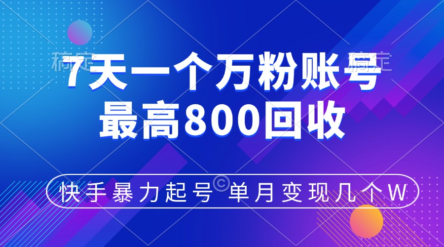 快手暴力起号，7天涨万粉，小白当天起号，多种变现方式，账号包回收，单月变现几个W-先锋思维